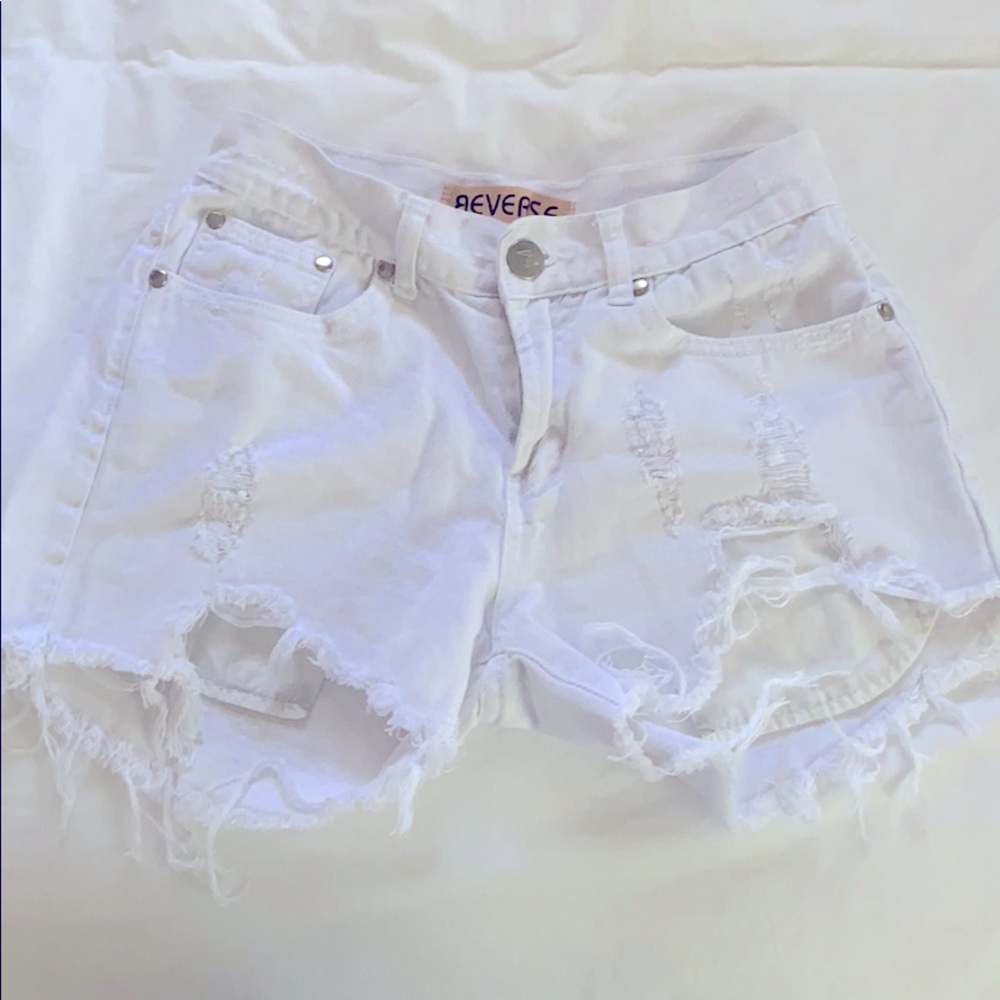 Reverse white denim shorts